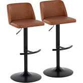 Toriano Adjustable Swivel Bar Stool in Camel Leatherette & Black Metal (Set of 2)